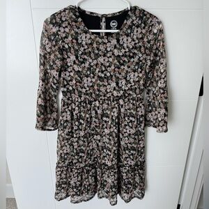 wonder nation Black Floral Tiered Dress with Pink and Cream Blossoms